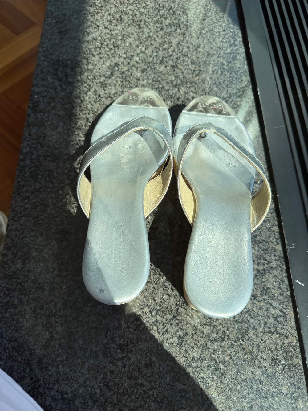 Aldo Silver Metallic Toe-Loop Slide Mules